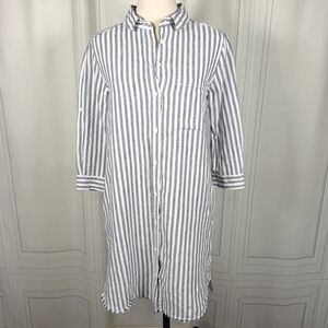 Mélissa Nepton Zandra Striped Linen Shirt Dress Raw Edge Fringed XS